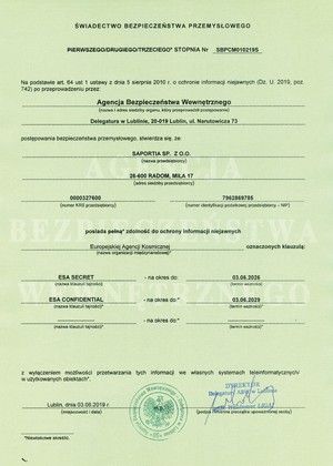 Certificate of Industrial Safety ESA
