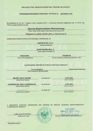 Certificate of Industrial Safety UE