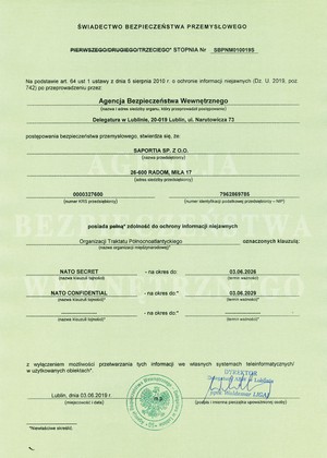 Certificate of Industrial Safety NATO